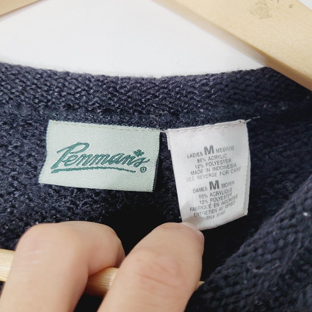 Penmans Black Knit Pullover Sweater Top V-Neckline Vintage Preppy Womens M - Picture 3 of 10